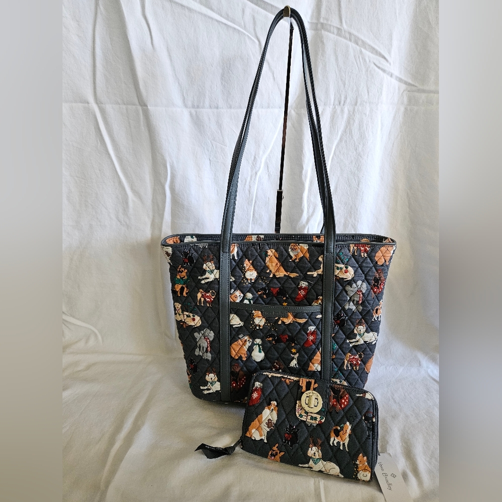 Vera Bradley Holiday Dogs Small Vera tote bag purse & wallet set